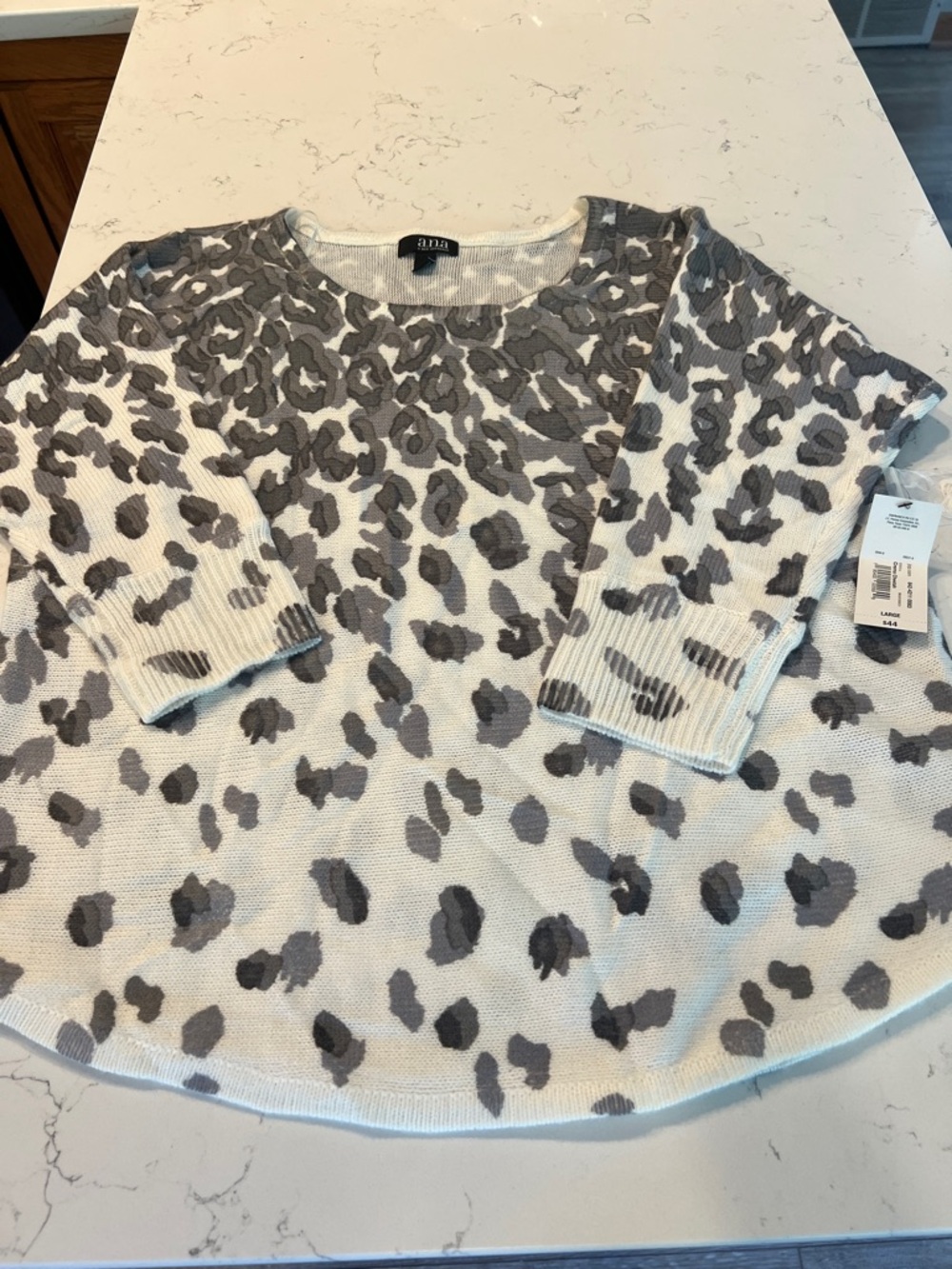 a.n.a Gray and White Leopard Print Crewneck Sweater